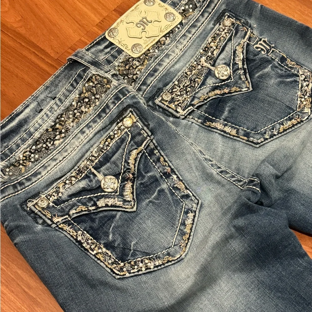 NEW Miss Me Women’s Denim Jeans Boot Mini Flare Size 26 Medium Wash Rhinestone - Picture 10 of 12